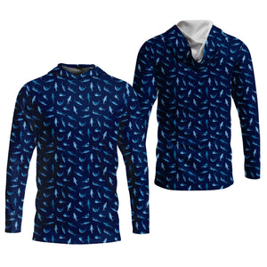 Shark Pattern Performance Fishing Shirts, SPF Shirt For Men, Hooded Fishing Shirt, Fishing Shirts For Men