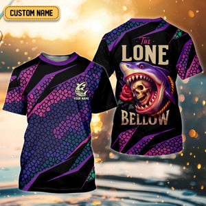 The Lone Below Shark And Skull Purple Fishing Shirt, SPF Shirt For Men, Men's Fishing Shirt