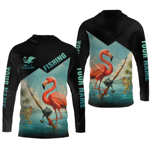 Flamingo Fishing, Hooded UPF Shirt, Funny Fishing Shirt, Men Jersey, Presents For Fishermen