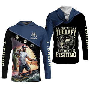 Fishing Shirts, I Don't Need Therapy I Just Need To Go Fishing, SPF Long Sleeve Shirts Womens, Female Fishing Shirts