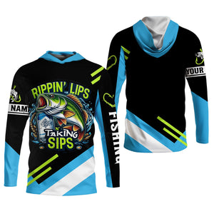 Rippin' Lips Taking Sips SPF Long Sleeve Shirts, Beer Fishing Shirt, Funny Fishing Shirt, Fishing Shirts For Men