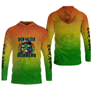 Show Me Your Bobbers Shirt, Green Yellow Orange Men Fishing Shirt, Funny Fishing Shirt, SPF Shirt