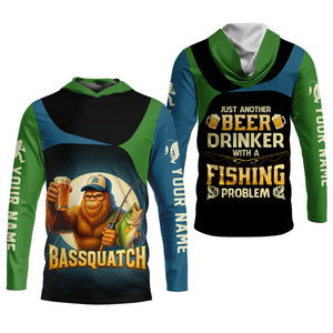 Bassquatch Just Another Beer Drinker With A Fishing Problem Funny Fishing UPF Shirts, Gift For Fisherman