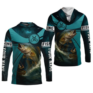 Teal Green Color Tournament Fishing Shirts, SPF Long Sleeve Shirts, Fishing Shirts For Men