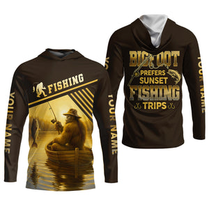 Proof Bigfoot Prefers Sunset Fishing Trips Fishing UPF Shirts, Funny Fishing Shirt, Fishing Shirts For Men