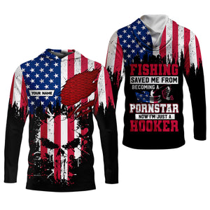 Fishing Saved Me From Becoming A Pornstar Patriotic Fishing UPF Shirts, Funny Fishing Shirt, Fishing Shirts For Men