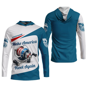 Make America Reel Again Patriotic Fishing Shirt, Performance Fishing Shirts, Fishing Shirts For Men