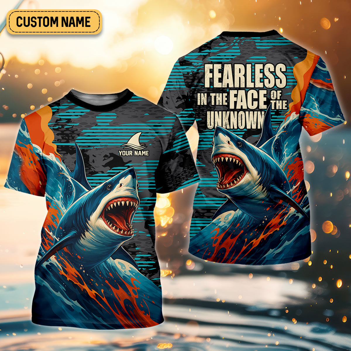 Fearless In The Face Of The Unknown Fishing UPF Shirts, Fishing Gifts For Men, Shark Fishing