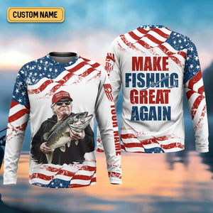 Make Fishing Great Again Patriotic Fishing Shirt, Red White Blue Fishing UPF Shirts, Men's Fishing Shirt