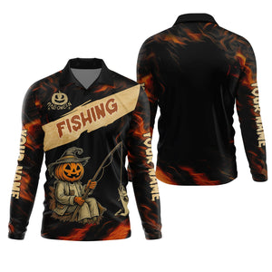 Pumpkin Fishing SPF Shirt, Halloween Fishing Men Jersey, Funny Fishing Shirt, Presents For Fishermen