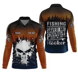 Fishing Saved Me From Being A Pornstar Hexagon Pattern SPF Shirt, Funny Fishing Shirt, Gift For Fisherman