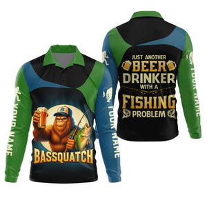 Bassquatch Just Another Beer Drinker With A Fishing Problem Funny Fishing UPF Shirts, Gift For Fisherman