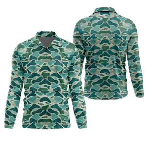 Green Camo Performance Fishing Shirts, SPF Shirt For Men, Hooded Fishing Shirt, Fishing Shirts For Men