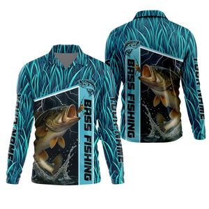 Teal Blue Tournament Fishing Shirts, SPF Long Sleeve Shirts, Fishing Shirts For Men