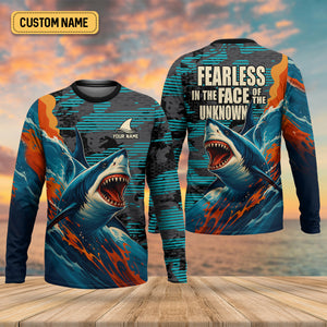 Fearless In The Face Of The Unknown Fishing UPF Shirts, Fishing Gifts For Men, Shark Fishing