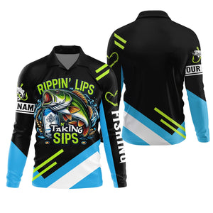 Rippin' Lips Taking Sips SPF Long Sleeve Shirts, Beer Fishing Shirt, Funny Fishing Shirt, Fishing Shirts For Men