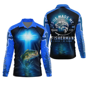 Jesus Made Me A Fisherman SPF Long Sleeve Shirts, Jesus Fishing Shirt, Fishing Shirts For Men