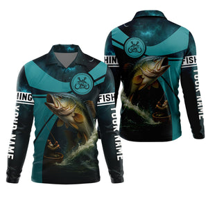 Teal Green Color Tournament Fishing Shirts, SPF Long Sleeve Shirts, Fishing Shirts For Men