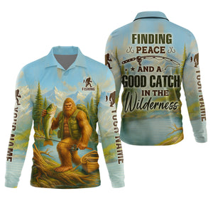 Finding Peace And A Good Catch In The Wilderness Bigfoot Fishing UPF Shirts, Gift For Fisherman