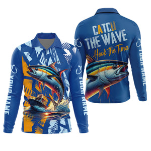 Catch The Wave Hook The Tuna SPF Shirts, Fishing Shirts For Men, Fisherman Gift
