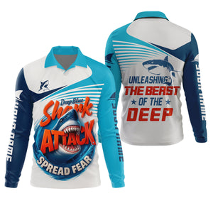 Deep Blue Shark Attack, Unleashing The Beast Of The Deep Fishing UPF Shirts, Mens Fishing Shirts Long Sleeve
