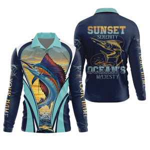 Marlin Fishing Shirts, Sunset Serenity, Ocean's Majesty, SPF Long Sleeve Shirts, Fishing Shirts For Men
