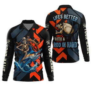 Life's Better With A Rod In Hand SPF Shirts, Marlin Fishing Shirts For Men, Funny Fisherman Gift