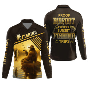 Proof Bigfoot Prefers Sunset Fishing Trips Fishing UPF Shirts, Funny Fishing Shirt, Fishing Shirts For Men