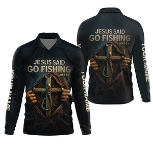 Jesus Said Go Fishing SPF Long Sleeve Shirts, Jesus Fishing Shirt, Fishing Shirts For Men, Fisherman Gift