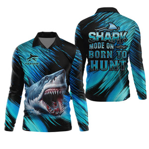 Shark Fishing UPF Shirts, Shark Mode On Born To Hunt, Funny Fishing Shirt, Gift For Fisherman