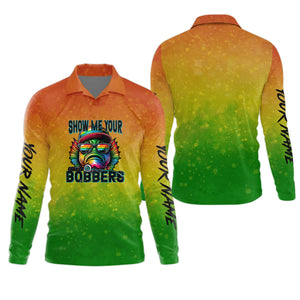 Show Me Your Bobbers Shirt, Green Yellow Orange Men Fishing Shirt, Funny Fishing Shirt, SPF Shirt