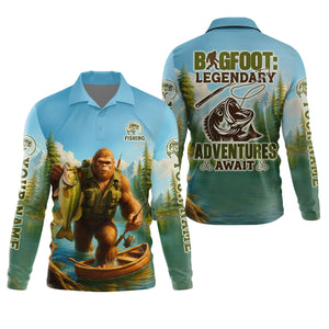Bigfoot Legendary Adventures Await Bass Fishing Shirt, Funny Fishing Shirt, Presents For Fishermen