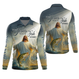 Even Jesus Has A Fish Story Funny Fishing Shirt, SPF Shirt For Men, Men Long Sleeve Shirt