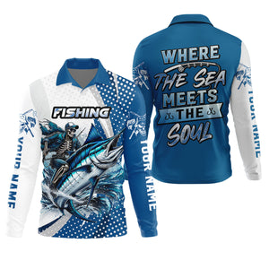 Skeleton Fishing Shirts, Where The Sea Meets The Soul, SPF Long Sleeve Shirts, Fishing Shirts For Men