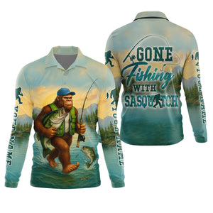Gone Fishing With Sasquatch, Fishing Shirts, SPF Long Sleeve Shirts, Fishing Shirts For Men
