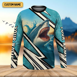 Shark Fishing SPF Shirts, Shark Attack Danger Area Fishing Shirts For Men, Funny Fisherman Gift
