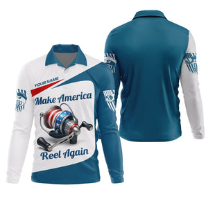 Make America Reel Again Patriotic Fishing Shirt, Performance Fishing Shirts, Fishing Shirts For Men