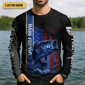 Kiss My Bass Patriotic Fishing Shirt, SPF Shirt, Funny Fishing Shirt, Fishing Shirts For Men, Bass Fishing