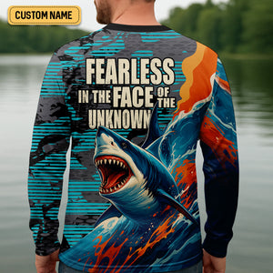 Fearless In The Face Of The Unknown Fishing UPF Shirts, Fishing Gifts For Men, Shark Fishing