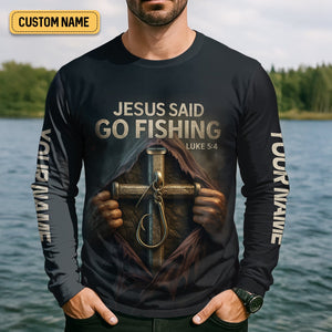 Jesus Said Go Fishing SPF Long Sleeve Shirts, Jesus Fishing Shirt, Fishing Shirts For Men, Fisherman Gift