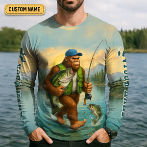 Gone Fishing With Sasquatch, Fishing Shirts, SPF Long Sleeve Shirts, Fishing Shirts For Men