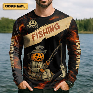 Pumpkin Fishing SPF Shirt, Halloween Fishing Men Jersey, Funny Fishing Shirt, Presents For Fishermen