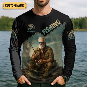 Never Underestimate An Old Man With A Fishing Rod SPF Shirts, Fishing Shirts For Men, Funny Fisherman Gift