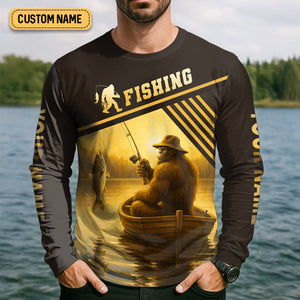 Proof Bigfoot Prefers Sunset Fishing Trips Fishing UPF Shirts, Funny Fishing Shirt, Fishing Shirts For Men