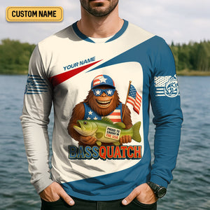Bassquatch Mine's So Big I Have To Use Two Hands Patriotic Fishing Shirt, Funny Fishing Shirt