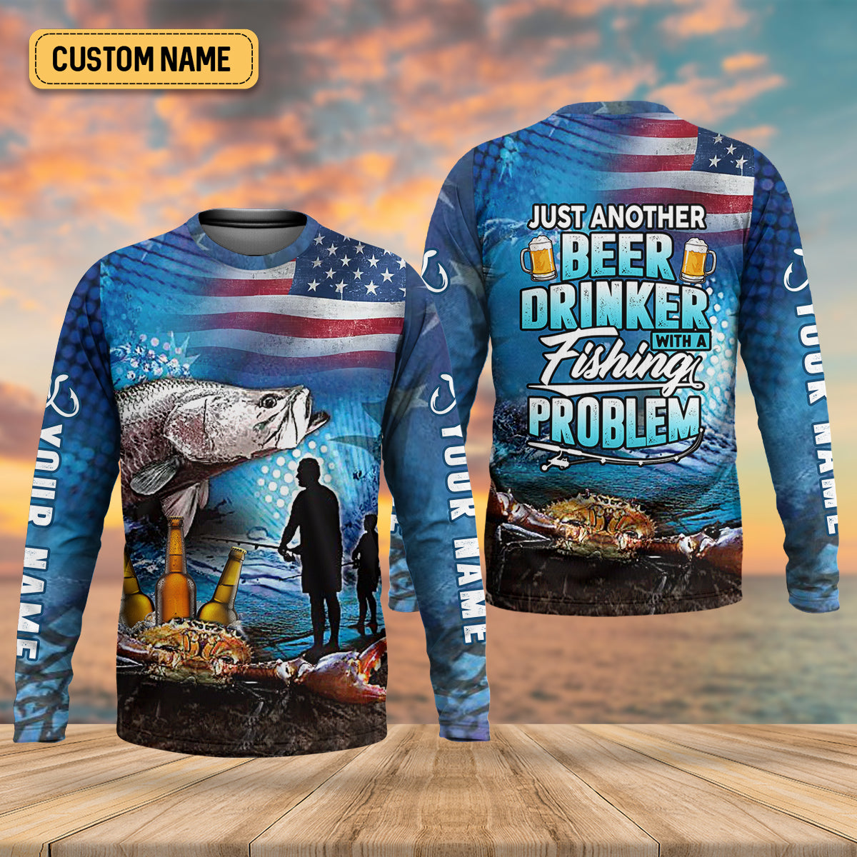 Just Another Beer Drinker With A Fishing Problem UPF Fishing Shirt, Men's Fishing Shirts, Funny Fisherman Gift