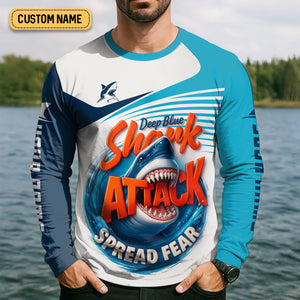 Deep Blue Shark Attack, Unleashing The Beast Of The Deep Fishing UPF Shirts, Mens Fishing Shirts Long Sleeve