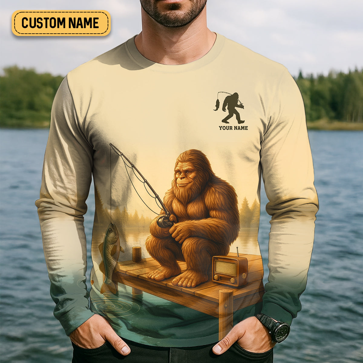 Bigfoot's Quiet Day At The Lake Fishing UPF Shirts, Funny Fishing Shirt, Presents For Fishermen