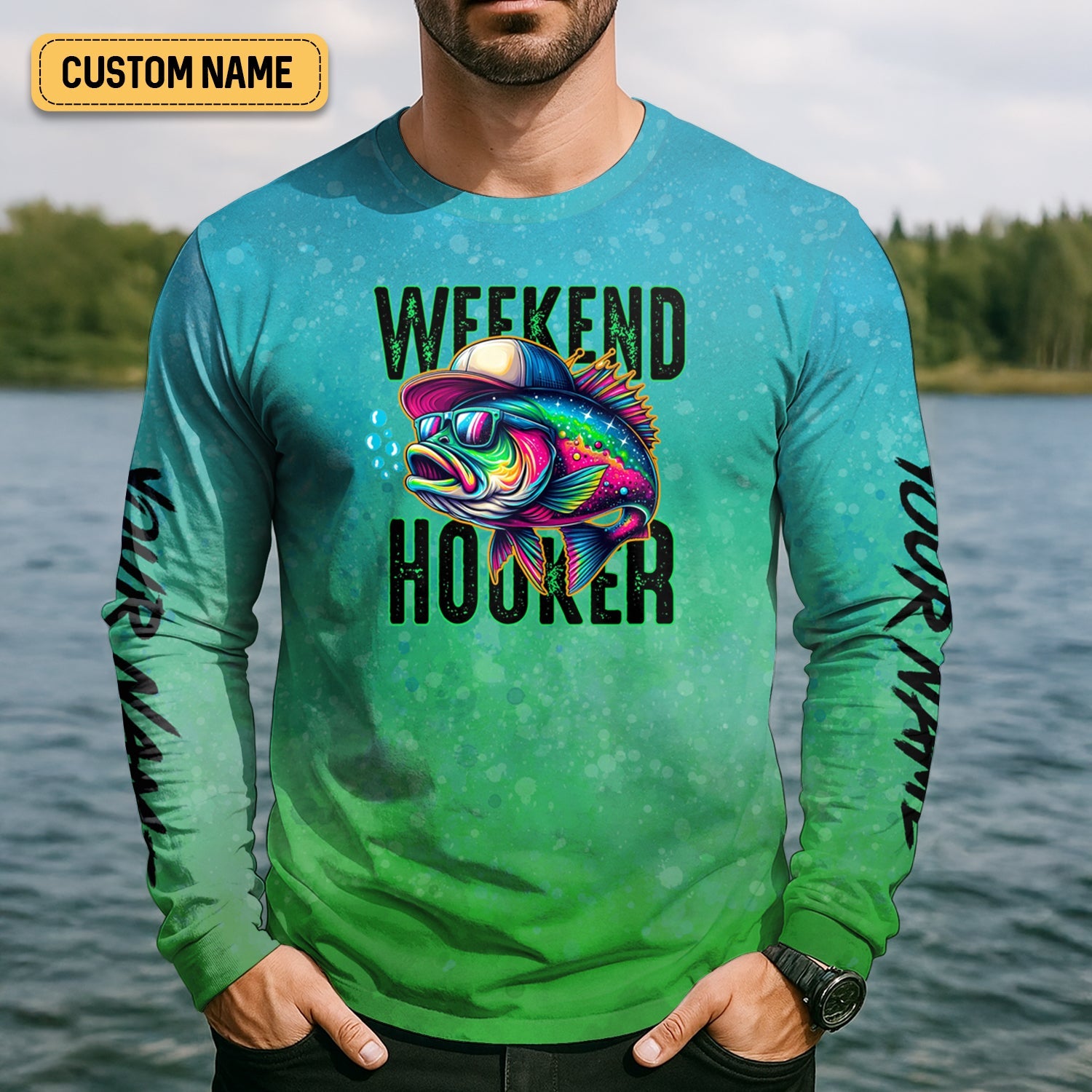 Weekend Hooker Green Fishing Shirt, SPF Shirt For Men, Long Sleeve Sun Shirt, Gift For Fisherman