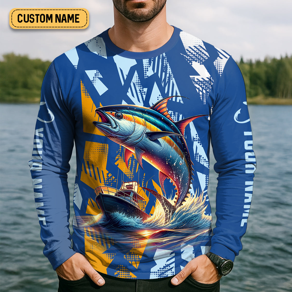 Catch The Wave Hook The Tuna SPF Shirts, Fishing Shirts For Men, Fisherman Gift
